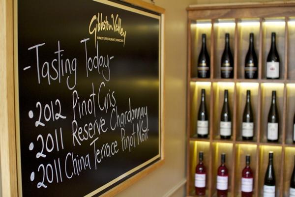 Tasting menu board at the new 'A Tasting of Gibbston Valley Winery' store in Arrowtown